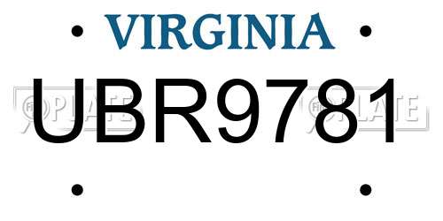 UBR9781 Virginia License Plate