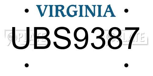 UBS9387 Virginia License Plate