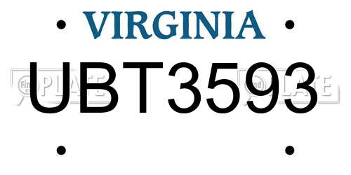 UBT3593 Virginia License Plate