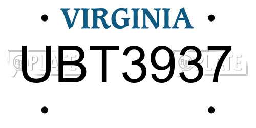 UBT3937 Virginia License Plate