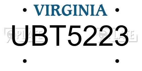 UBT5223 Virginia License Plate