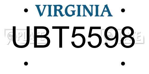 UBT5598 Virginia License Plate