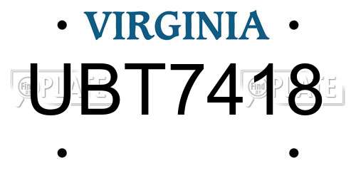 UBT7418 Virginia License Plate