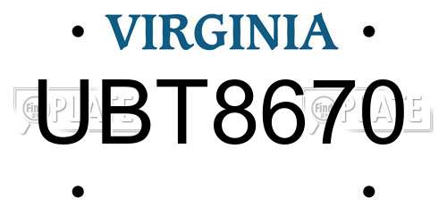 UBT8670 Virginia License Plate