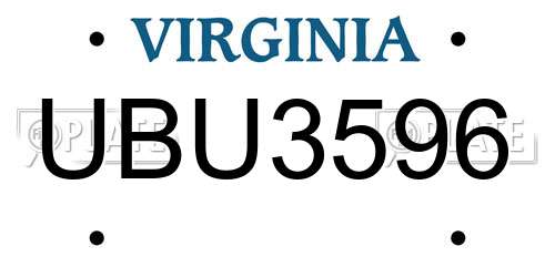 UBU3596 Virginia License Plate