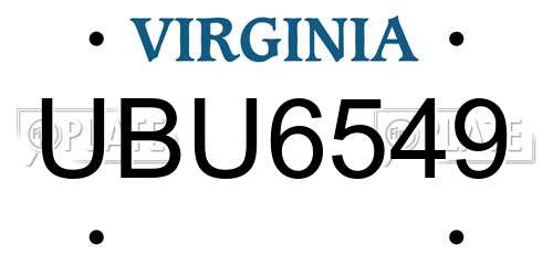 UBU6549 Virginia License Plate