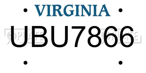 UBU7866 Virginia License Plate