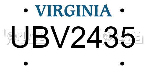 UBV2435 Virginia License Plate