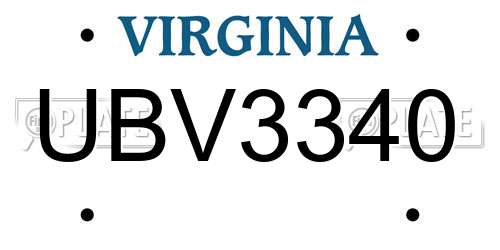 UBV3340 Virginia License Plate