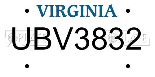 UBV3832 Virginia License Plate