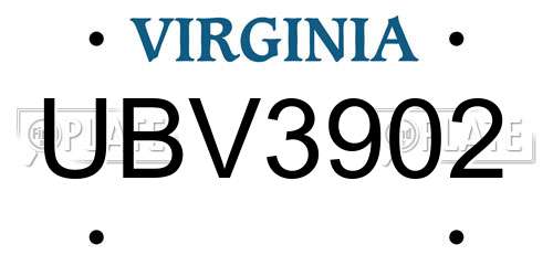 UBV3902 Virginia License Plate