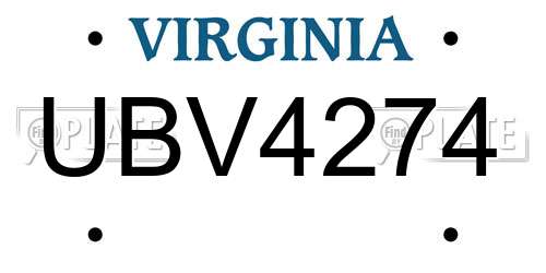 UBV4274 Virginia License Plate