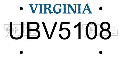 UBV5108 Virginia License Plate