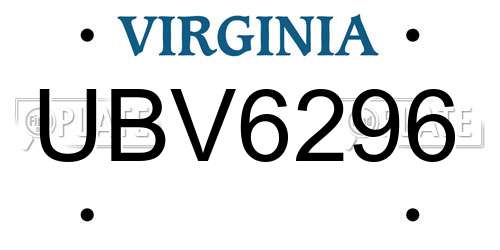 UBV6296 Virginia License Plate