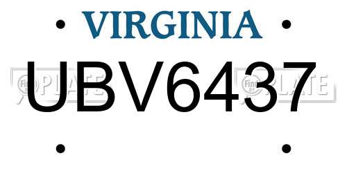 UBV6437 Virginia License Plate