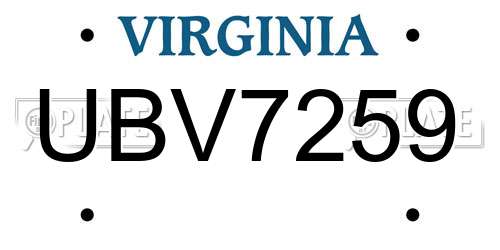 UBV7259 Virginia License Plate