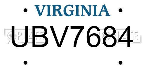 UBV7684 Virginia License Plate
