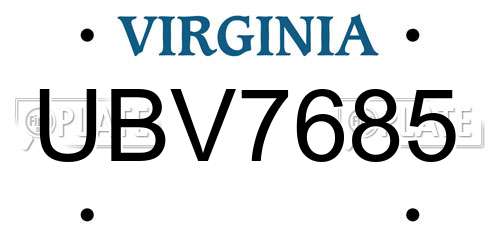 UBV7685 Virginia License Plate