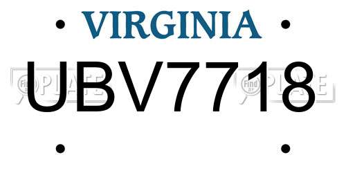UBV7718 Virginia License Plate