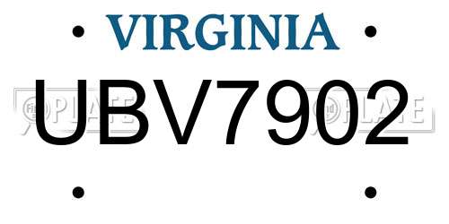 UBV7902 Virginia License Plate