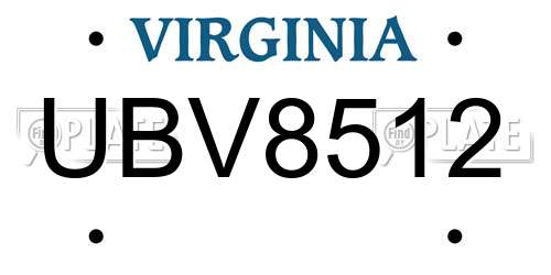 UBV8512 Virginia License Plate