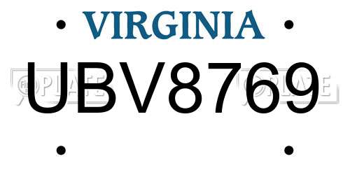 UBV8769 Virginia License Plate