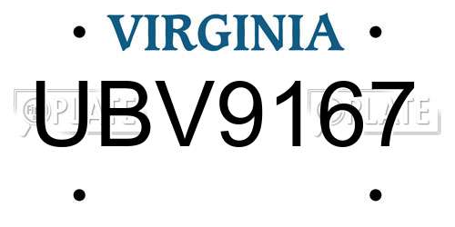 UBV9167 Virginia License Plate