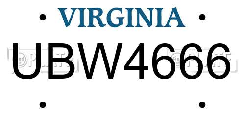 UBW4666 Virginia License Plate