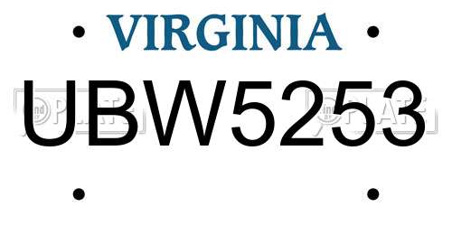 UBW5253 Virginia License Plate