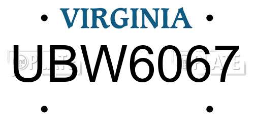 UBW6067 Virginia License Plate