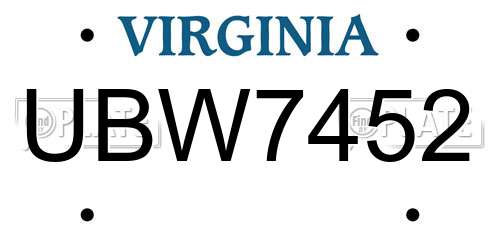 UBW7452 Virginia License Plate
