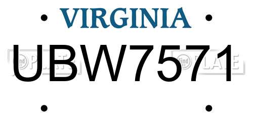 UBW7571 Virginia License Plate