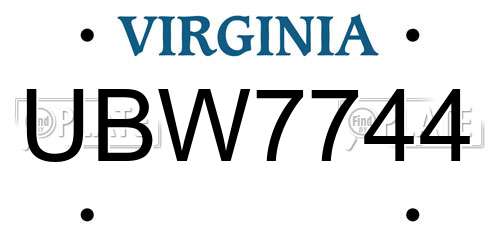 UBW7744 Virginia License Plate