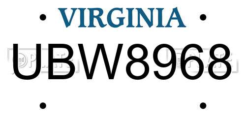 UBW8968 Virginia License Plate