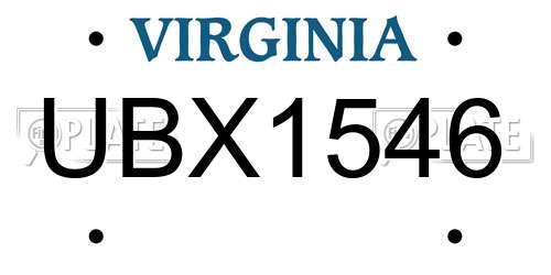 UBX1546 Virginia License Plate