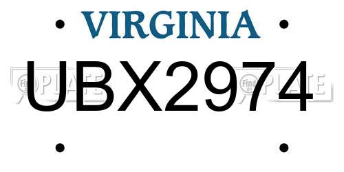 UBX2974 Virginia License Plate