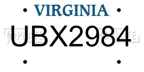 UBX2984 Virginia License Plate