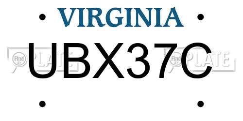 UBX37C Virginia License Plate
