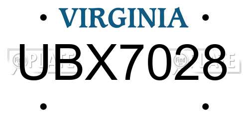 UBX7028 Virginia License Plate