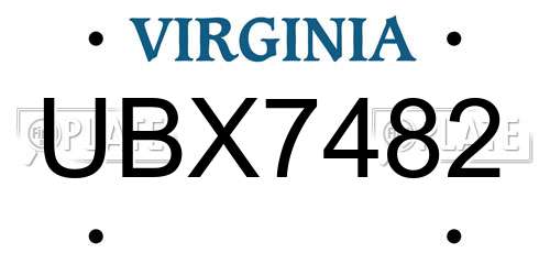 UBX7482 Virginia License Plate