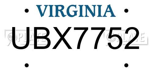 UBX7752 Virginia License Plate