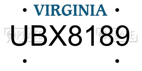 UBX8189 Virginia License Plate