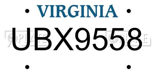UBX9558 Virginia License Plate