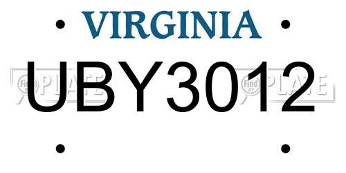 UBY3012 Virginia License Plate
