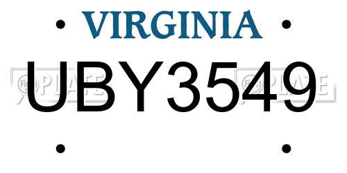 UBY3549 Virginia License Plate