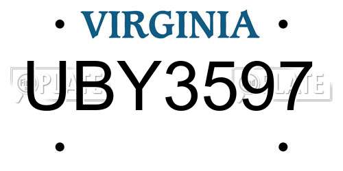 UBY3597 Virginia License Plate