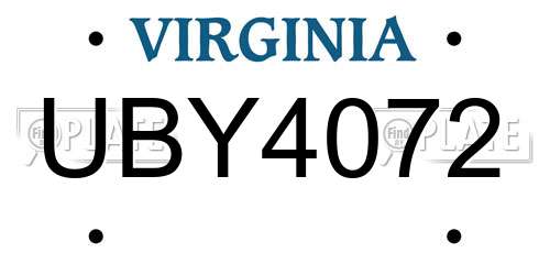 UBY4072 Virginia License Plate
