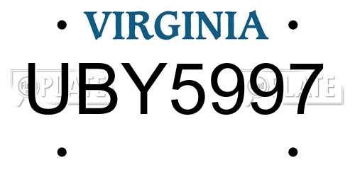 UBY5997 Virginia License Plate