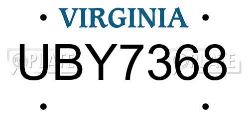 UBY7368 Virginia License Plate