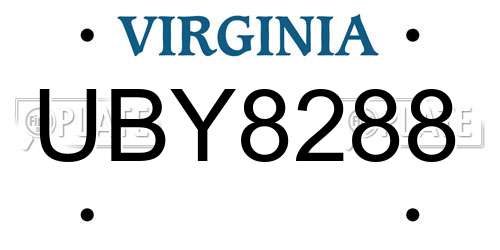 UBY8288 Virginia License Plate